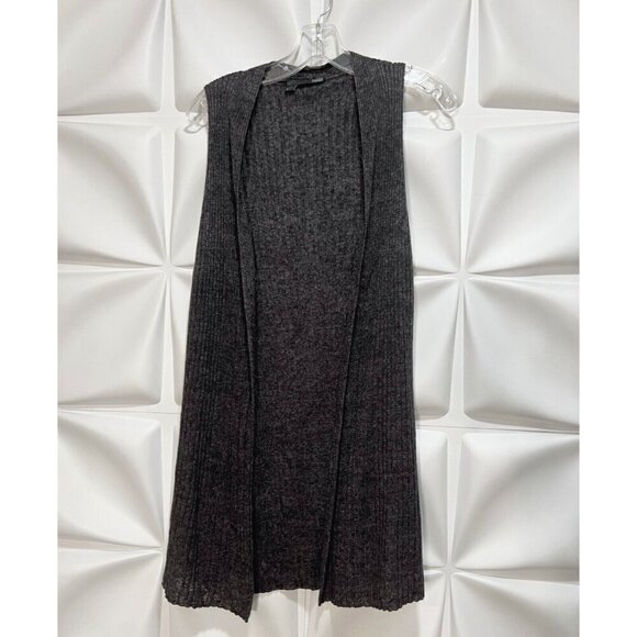 Eileen Fisher Sz S ITALIAN LINEN Gray Ribbed Vest Sleeveless Duster Cardigan - Picture 3 of 7